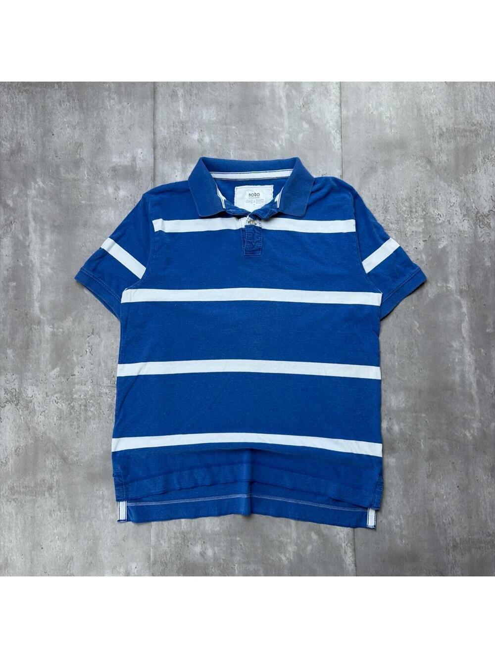 Y2K Blue No Boundaries Surf Grunge Striped Skater Polo Shirt